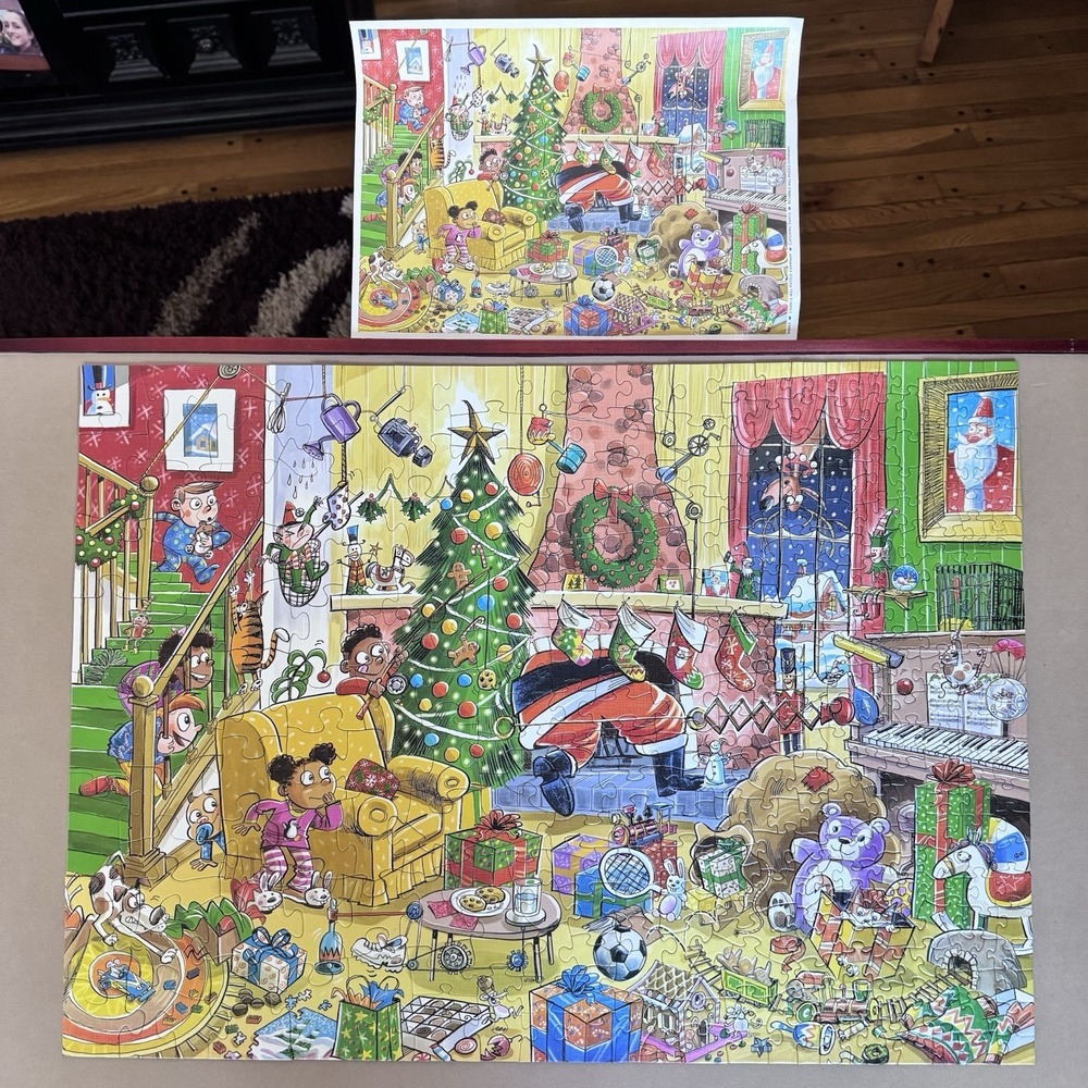 Cobble Hill 350 Piece Family Jigsaw Puzzle Catching Santa COMPLETE 3 Piece Sizes